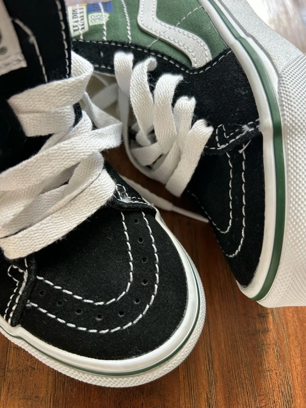 Vans Green & Black High Top Skate Sneakers with White Stripe Kid’s Shoe - Picture 10 of 11